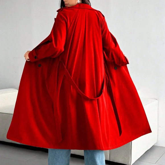 Red Casual Women's Plus Size Loose Wind Jacket - Picture 2 of 7